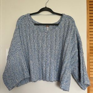 Free people oversized blue knit crop sweater